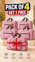 Signature Ease quilted storage and travel bag, cream with brown trim, zipper closure, front pocket. Image 10 of 13.