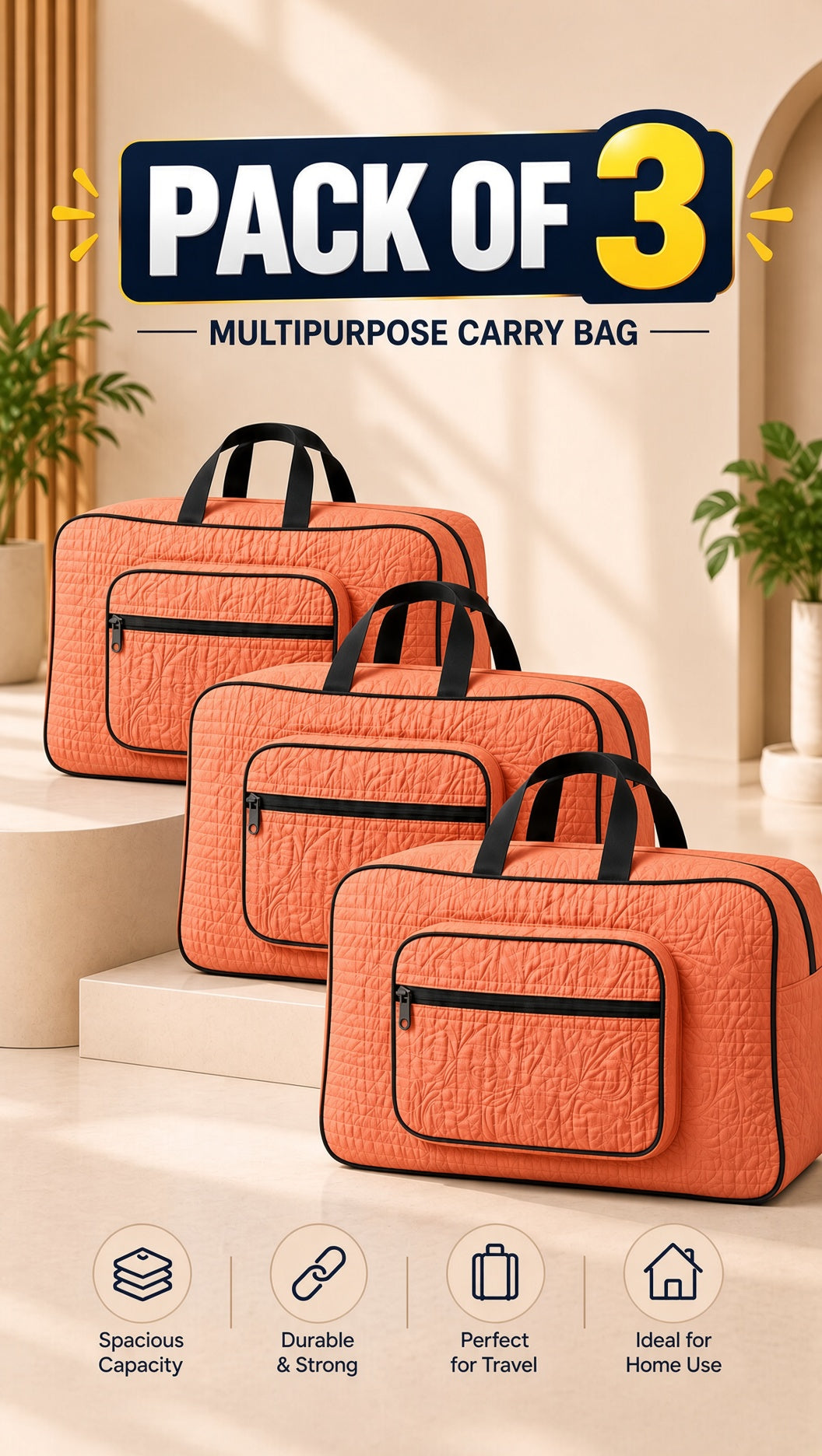 Quilted Travel & Storage Bag - Signature Ease, beige, front view, organized luggage, image 9 of 13
