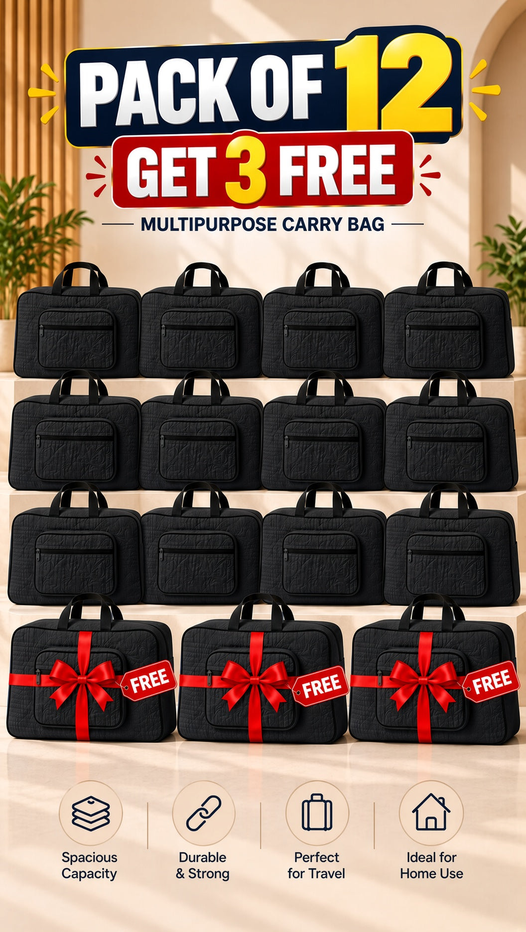 Signature Quilted Travel Bag, Storage & Organizer - Black, front view with interior compartments, 13 of 13.