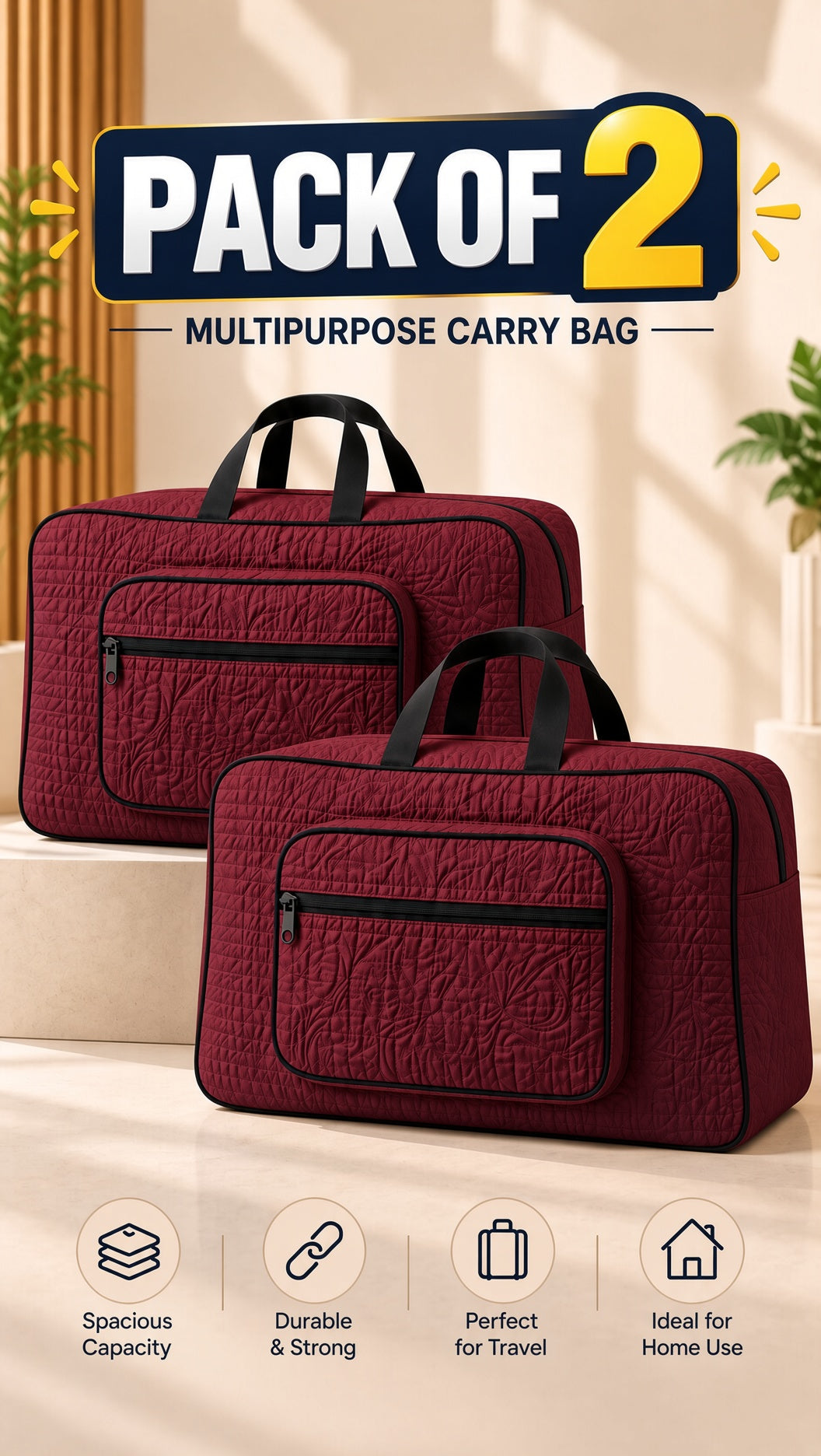 Signature quilted travel bag, storage organizer, cream, front view, zipper, handle, 8 of 13.