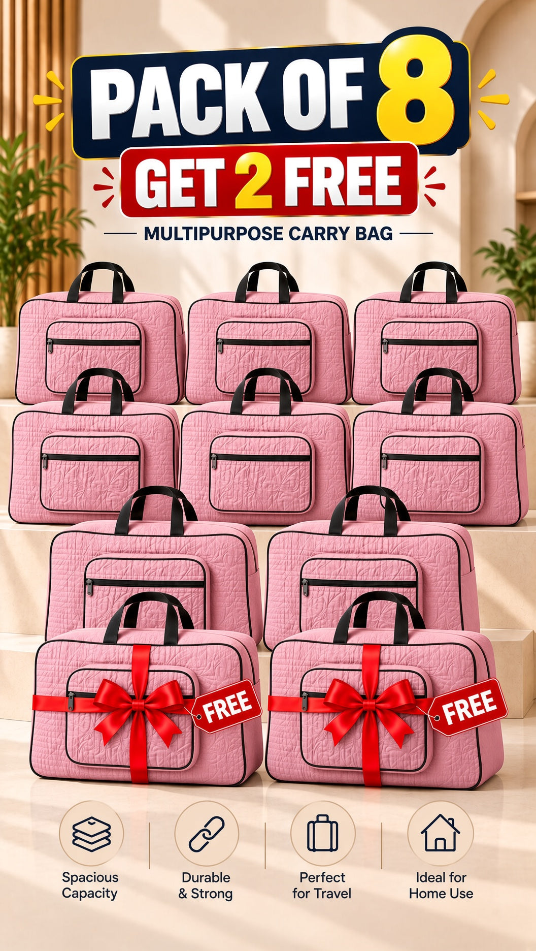 Signature Ease quilted storage & travel bag, front view, open, showing spacious interior. Image 12 of 13.