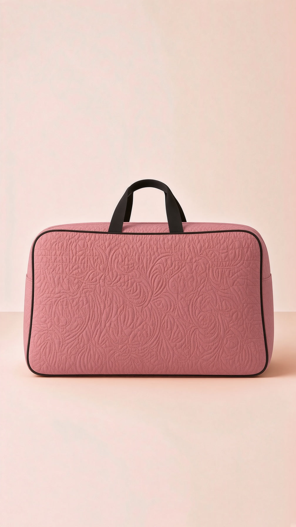 Quilted travel and storage bag, black, front view, for cosmetics or toiletries, image 4 of 13.