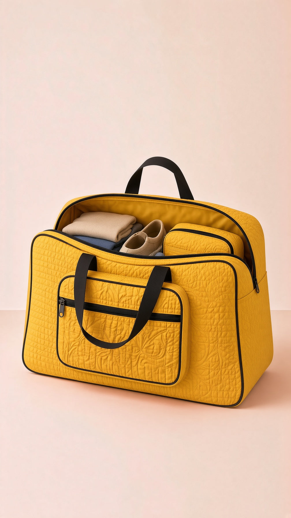 Quilted travel tote, stylish storage bag for women, durable and spacious, image 1 of 13.