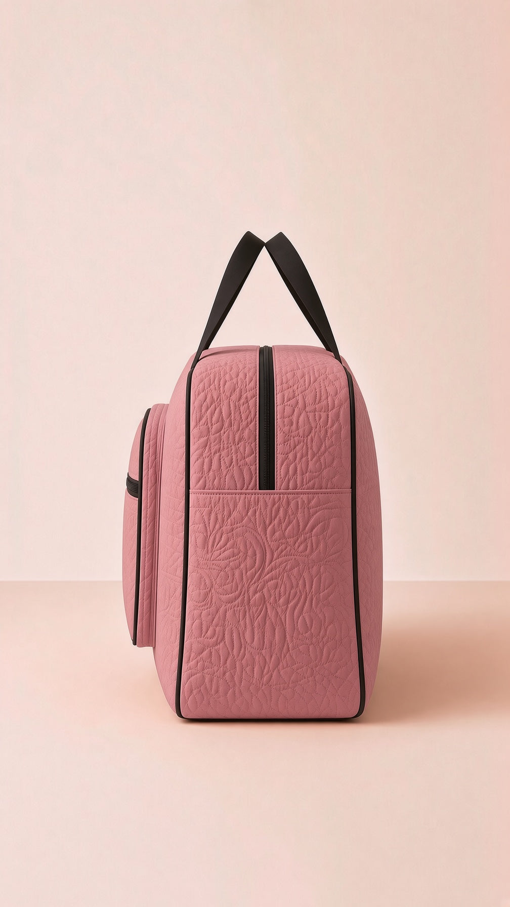 Quilted travel bag, cream, open with storage pockets, ideal for organization. Image 3 of 13.