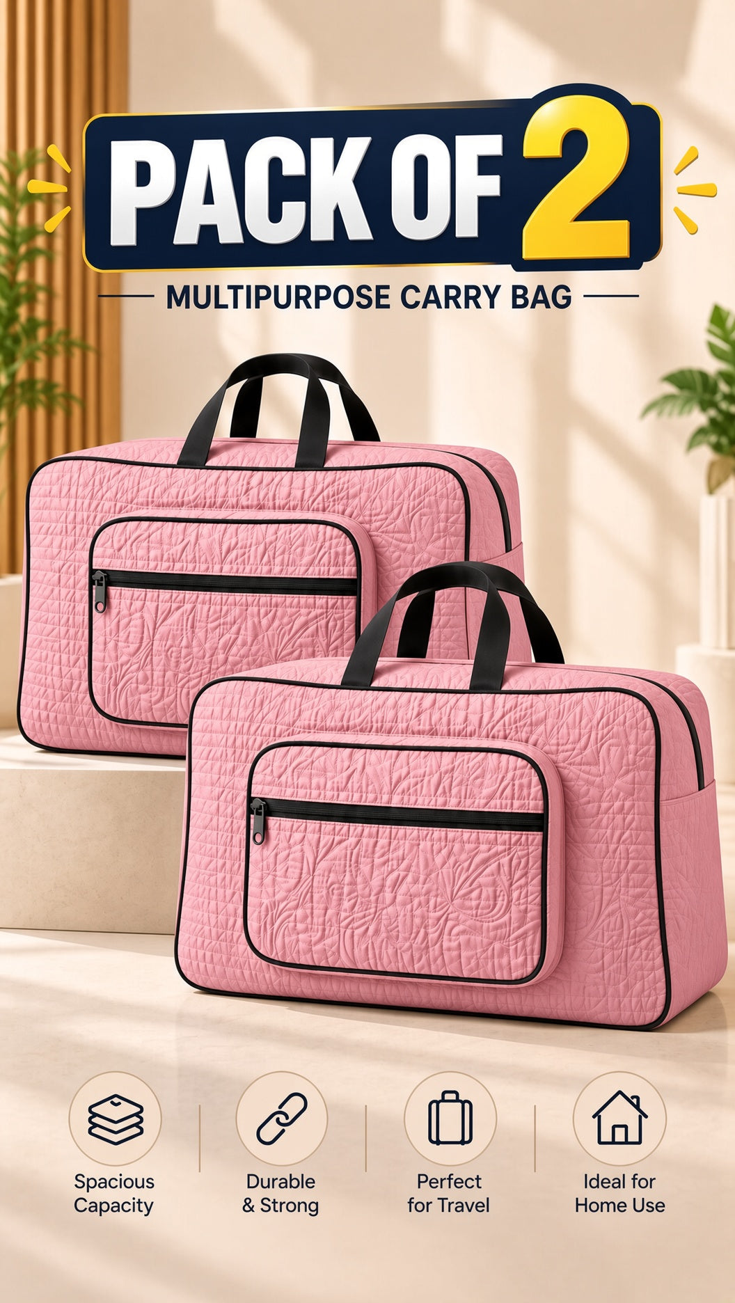 Image 8: Quilted storage and travel bag in Signature Ease pattern, closed, with handles. Perfect for organizing.