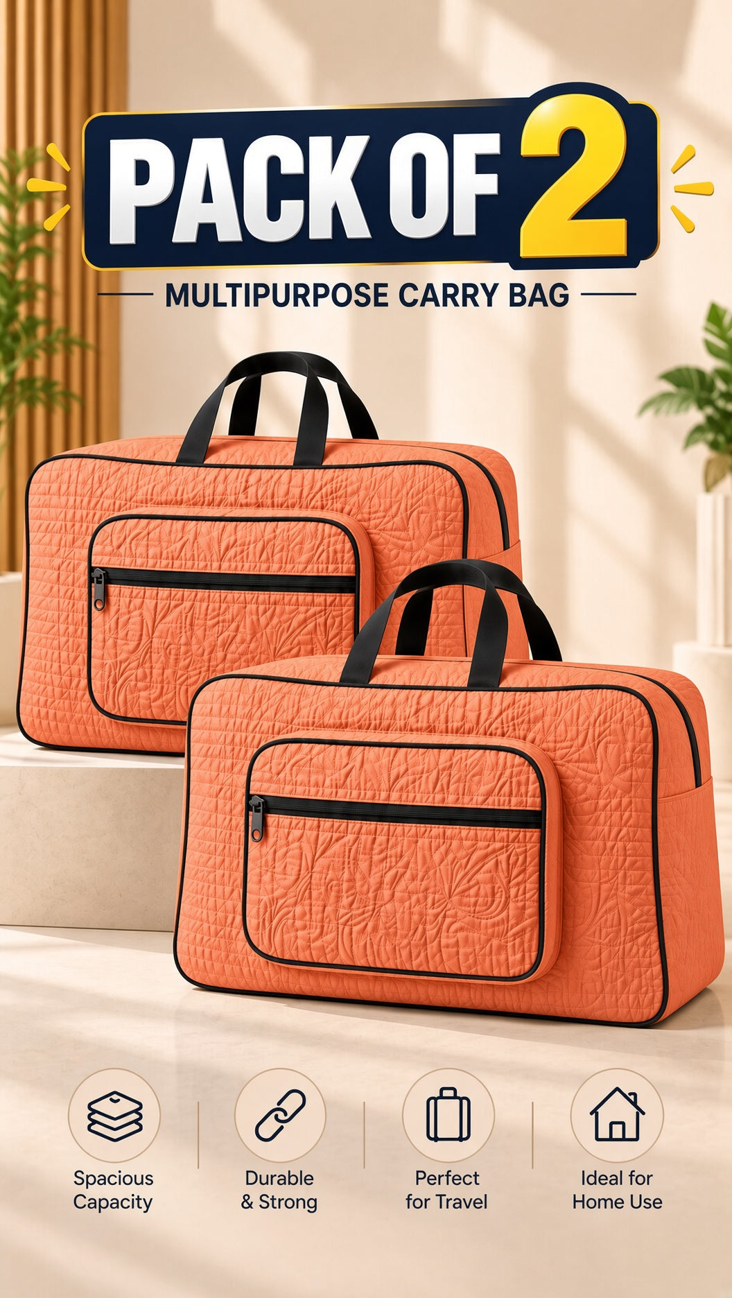 Quilted Travel & Storage Bag - Signature Ease, beige, top view, image 8 of 13.