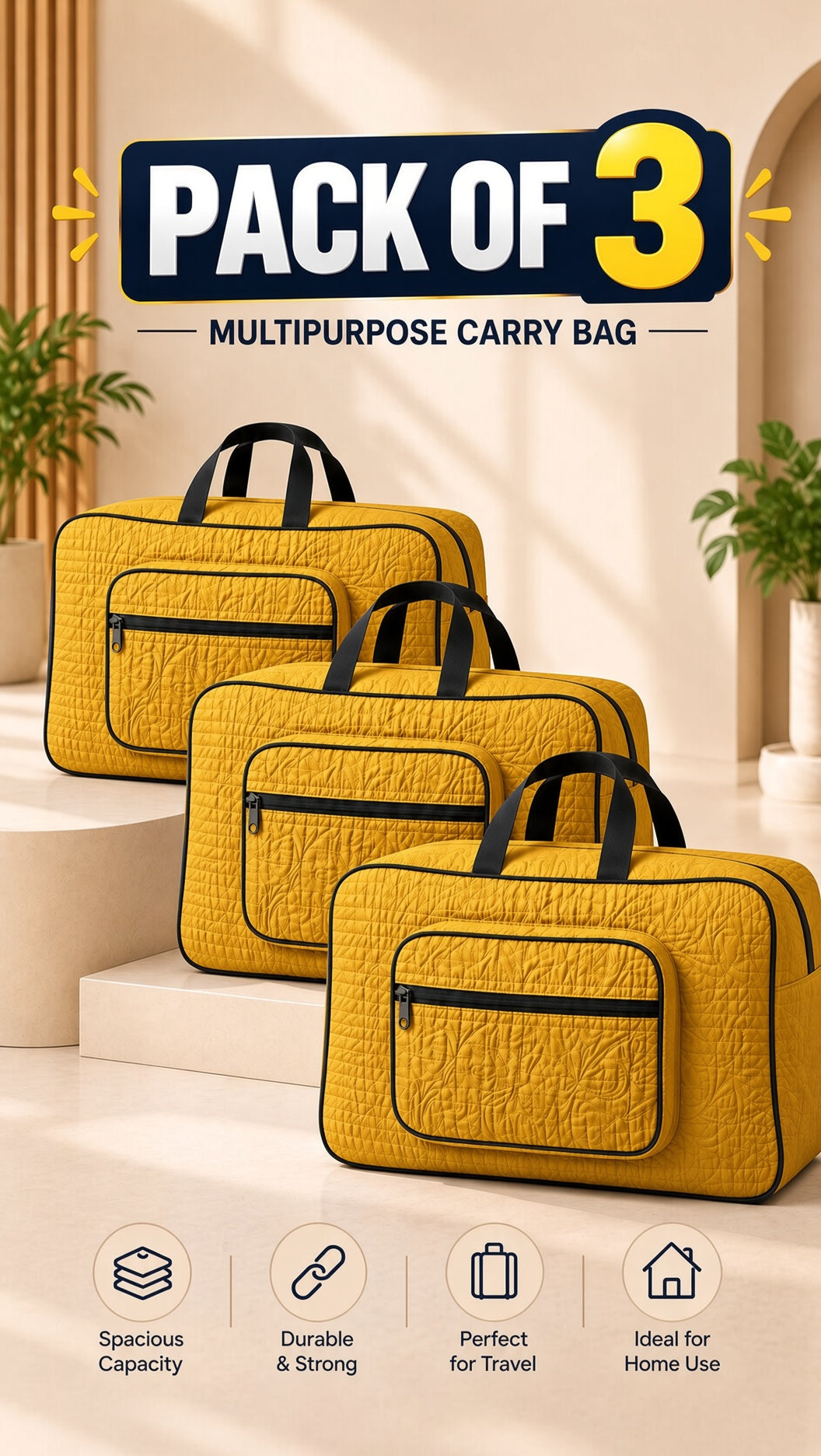 Quilted Travel Tote, stylish storage bag, spacious, durable, black, image 9 of 13.