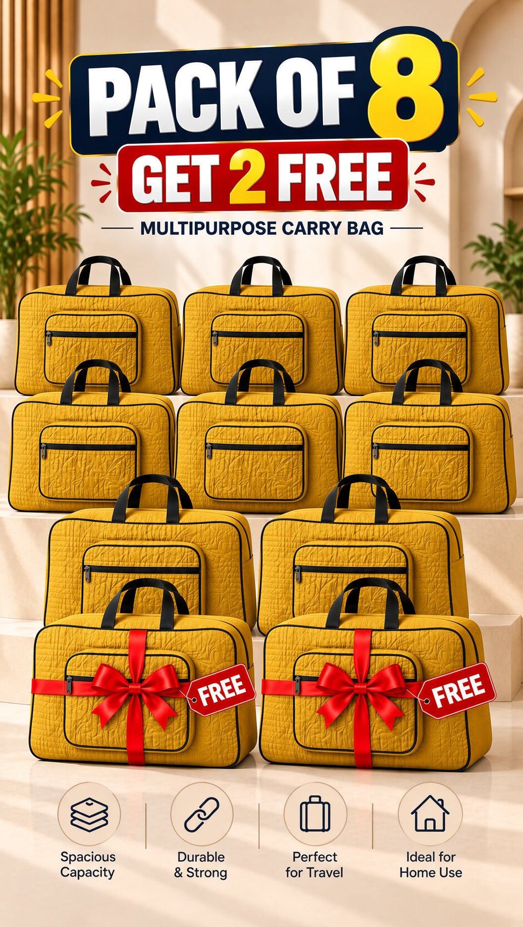 Stylish quilted travel tote, spacious storage bag. Image 12 of 13.